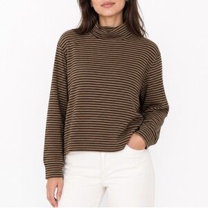 Maxwell Jason Vintage Tan Black Striped Turtleneck Long Sleeve Knit Top Medium